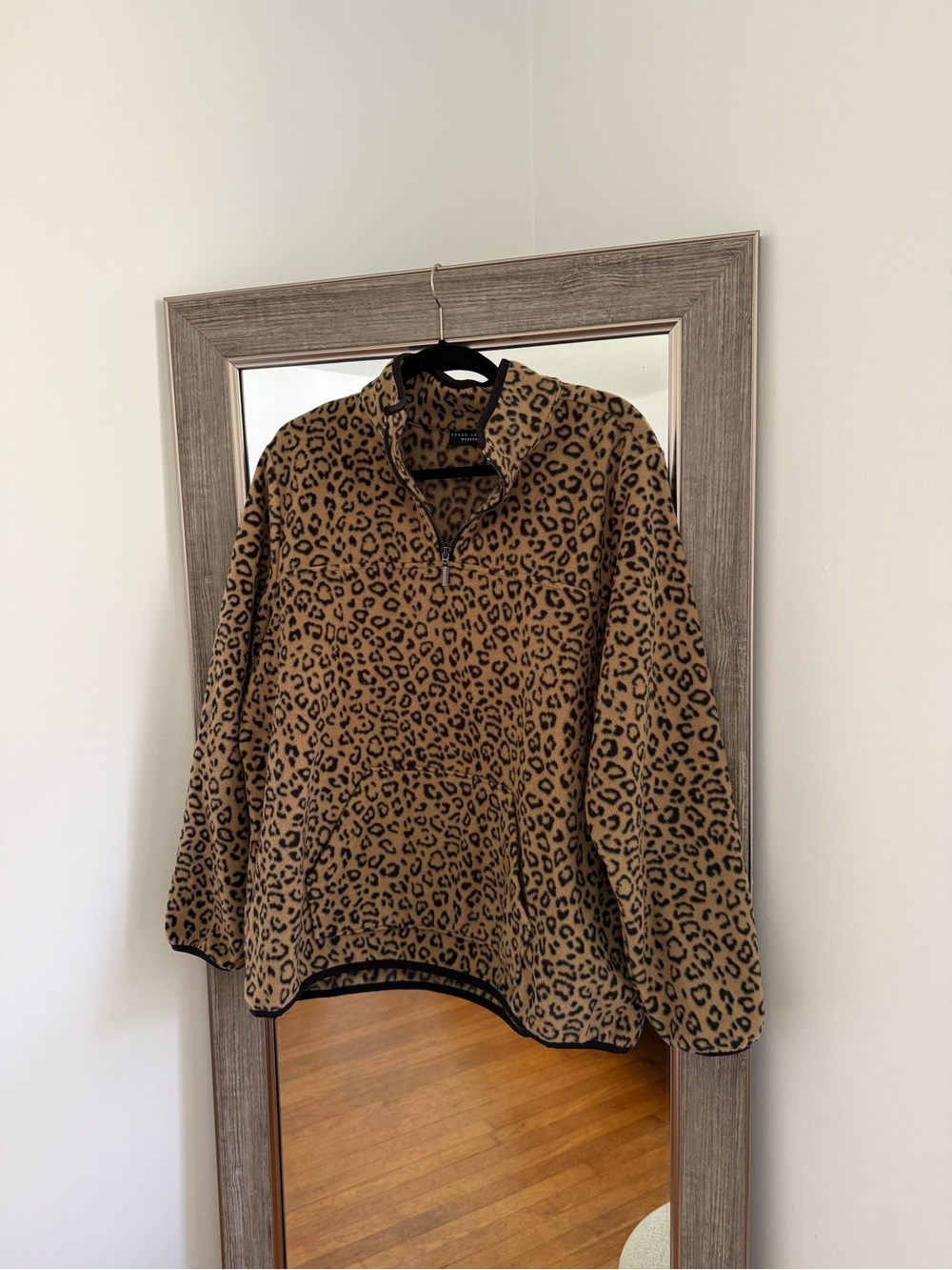 Leopard Print Fleece Pullover - Tan & Black Size XL